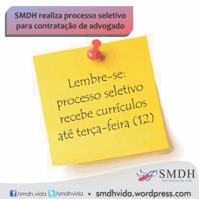 SMDH abre processo seletivo para contratação de advogada ou advogado